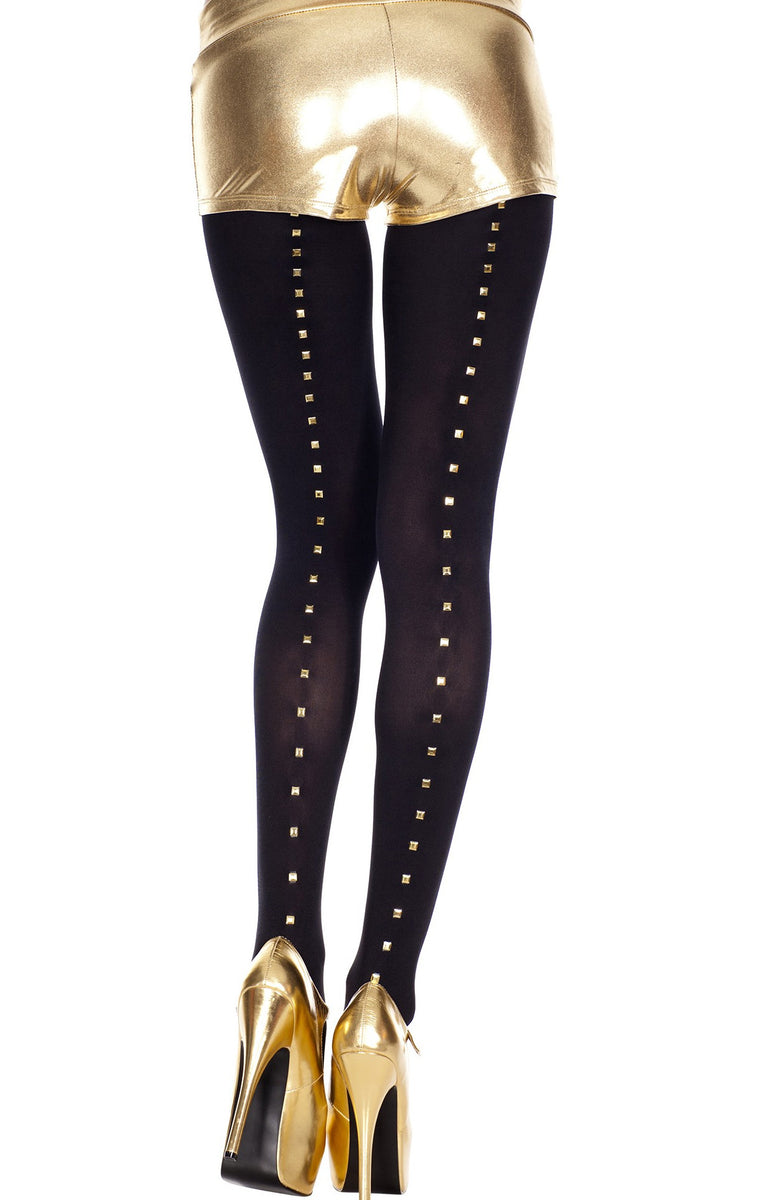 Black Pantyhose Tights with Gold Studs Back Seam with Spandex – Nyteez