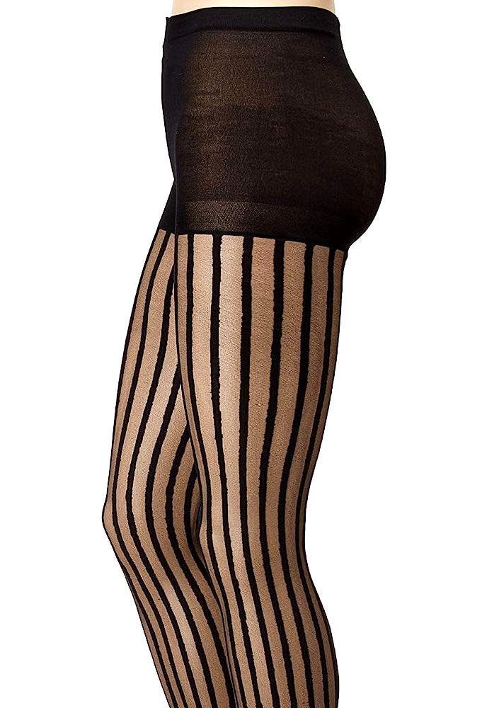 Sheer Vertical Striped Stockings with Lace