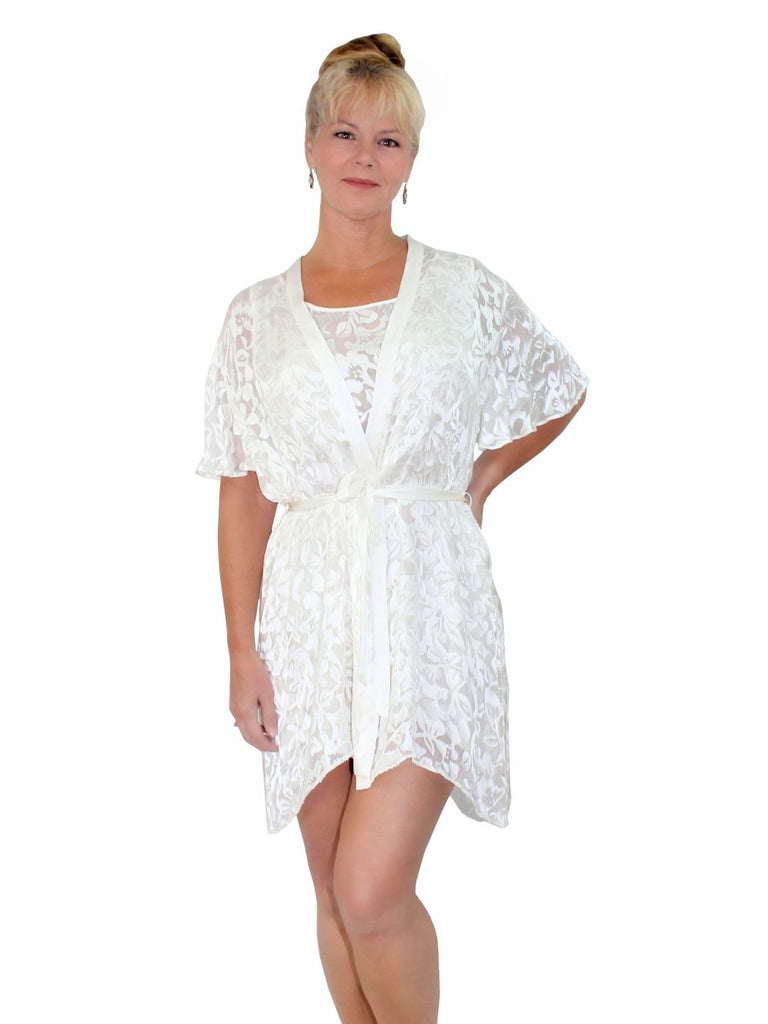 Nyteez Luxury Nightgown and Robe Set Silk Burnout Short Peignoir Set
